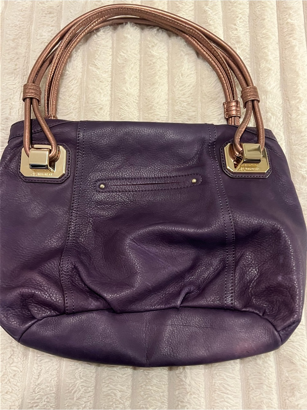 B makowsky purple leather purse with copper strap